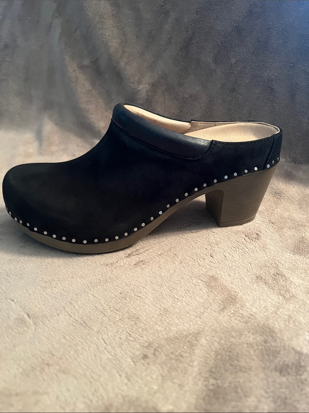 Dansko Sammy Black Studded Suede Clog Mule